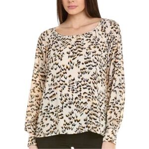 Cabi Rounded Trip Semi Sheer Long Sleeve Blouse Safari Print XL
